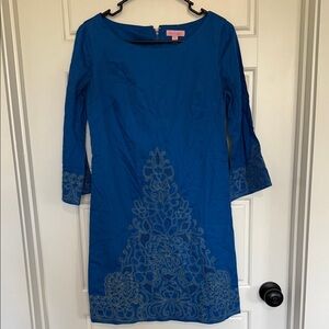 Lilly Pulitzer Blue Long Sleeve Dress with Embroidery
